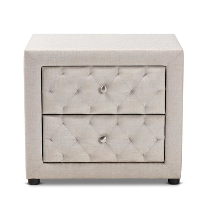 Light Beige Fabric Upholstered 2-Drawer Wood Nightstand