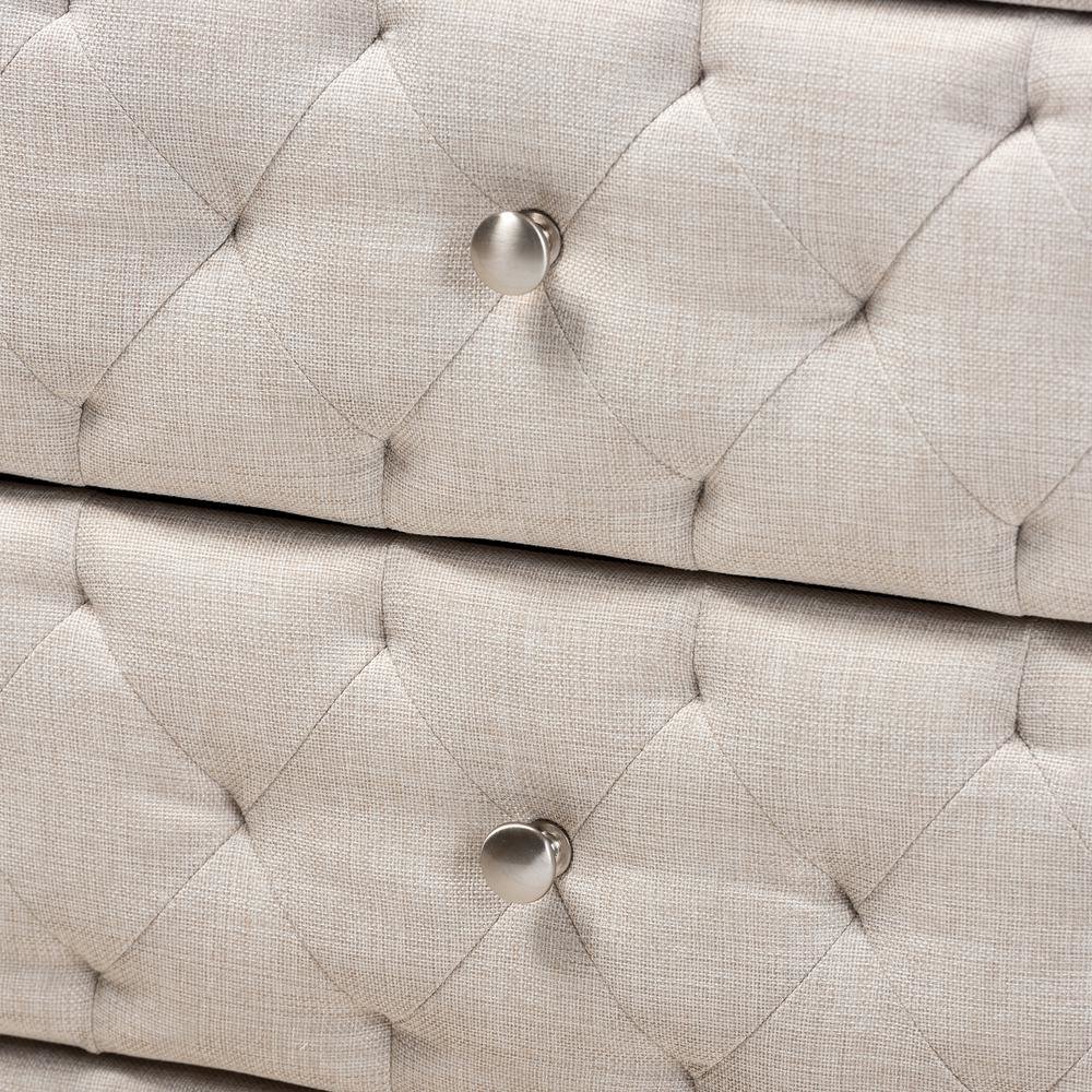 Light Beige Fabric Upholstered 2-Drawer Wood Nightstand