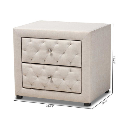 Light Beige Fabric Upholstered 2-Drawer Wood Nightstand