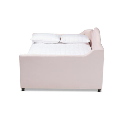 Light Pink Velvet Fabric Upholstered and Button Tufted Queen Size Daybed