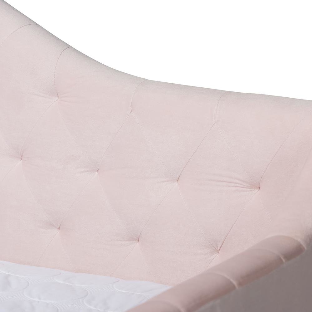 Light Pink Velvet Fabric Upholstered and Button Tufted Queen Size Daybed