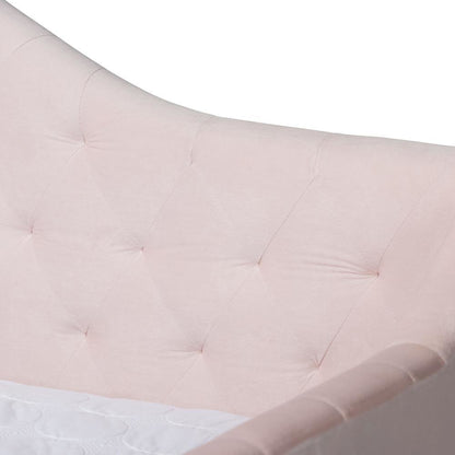 Light Pink Velvet Fabric Upholstered and Button Tufted Queen Size Daybed