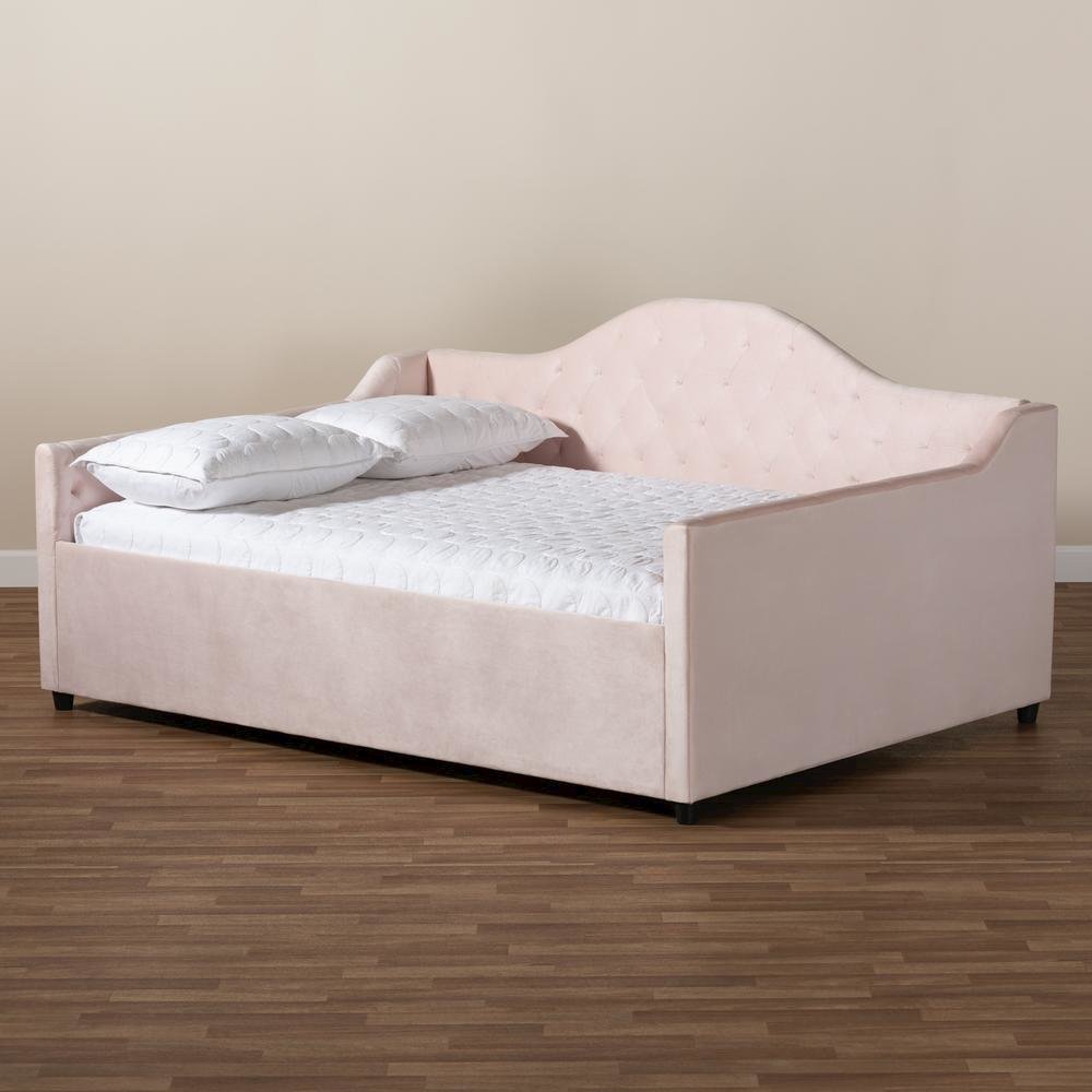 Light Pink Velvet Fabric Upholstered and Button Tufted Queen Size Daybed
