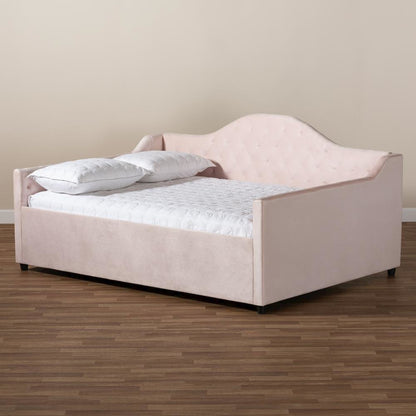 Light Pink Velvet Fabric Upholstered and Button Tufted Queen Size Daybed