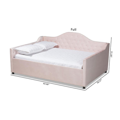 Light Pink Velvet Fabric Upholstered and Button Tufted Queen Size Daybed