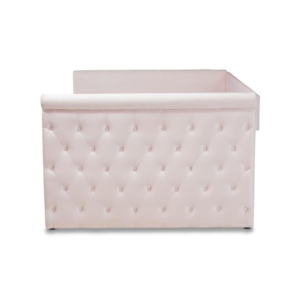 Light Pink Velvet Fabric Upholstered Full Size Daybed with Trundle