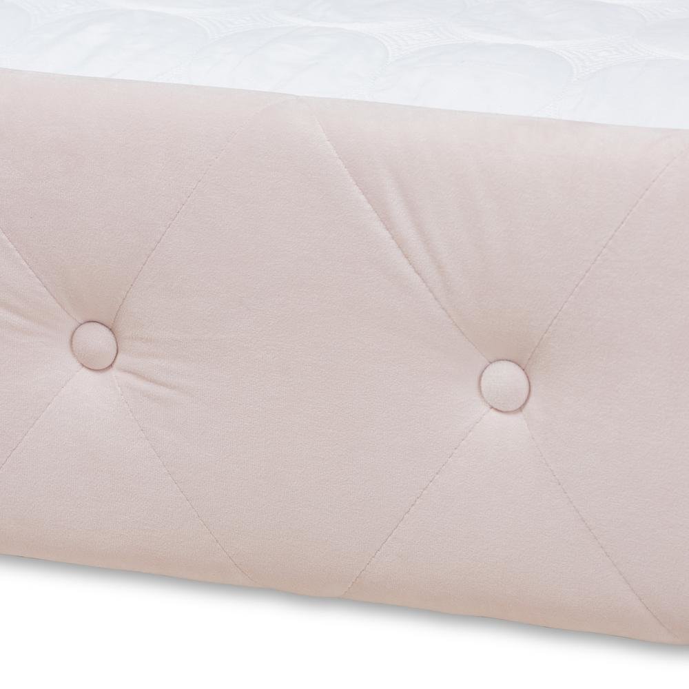 Light Pink Velvet Fabric Upholstered Full Size Daybed with Trundle