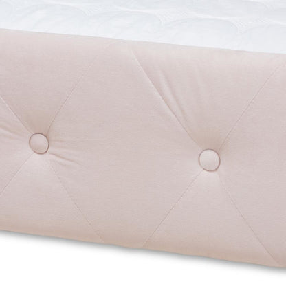 Light Pink Velvet Fabric Upholstered Full Size Daybed with Trundle