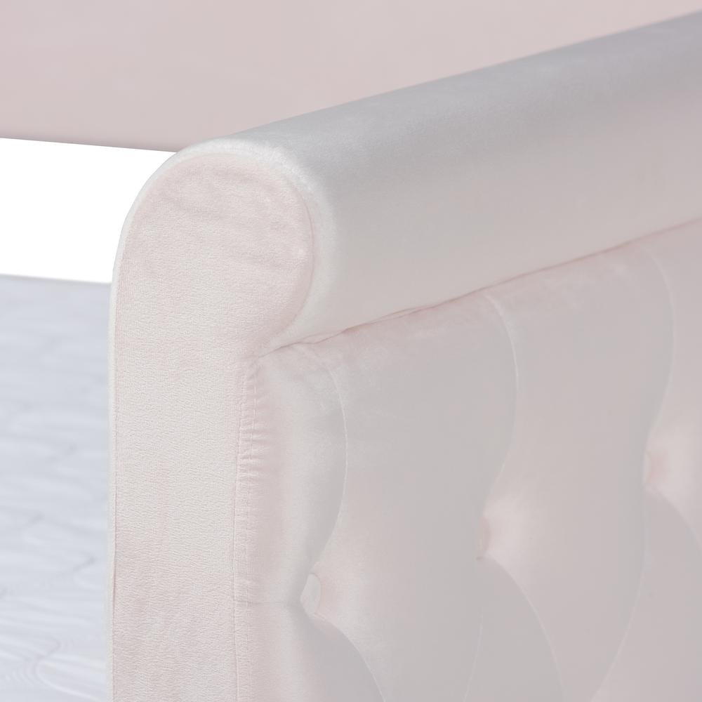 Light Pink Velvet Fabric Upholstered Full Size Daybed with Trundle