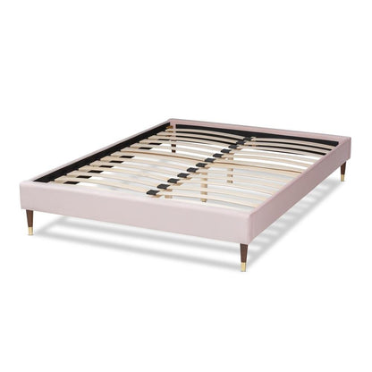 Full Size Wood Platform Bed Frame with Gold-Tone Leg Tips