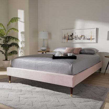 Full Size Wood Platform Bed Frame with Gold-Tone Leg Tips