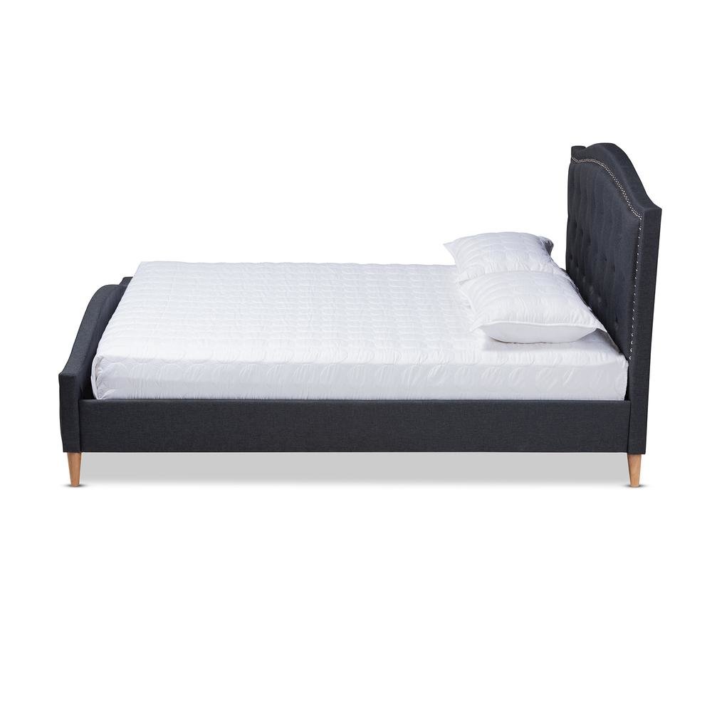 Charcoal Grey Fabric Upholstered and Button Tufted King Size Platform Bed