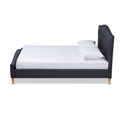 Charcoal Grey Fabric Upholstered and Button Tufted King Size Platform Bed