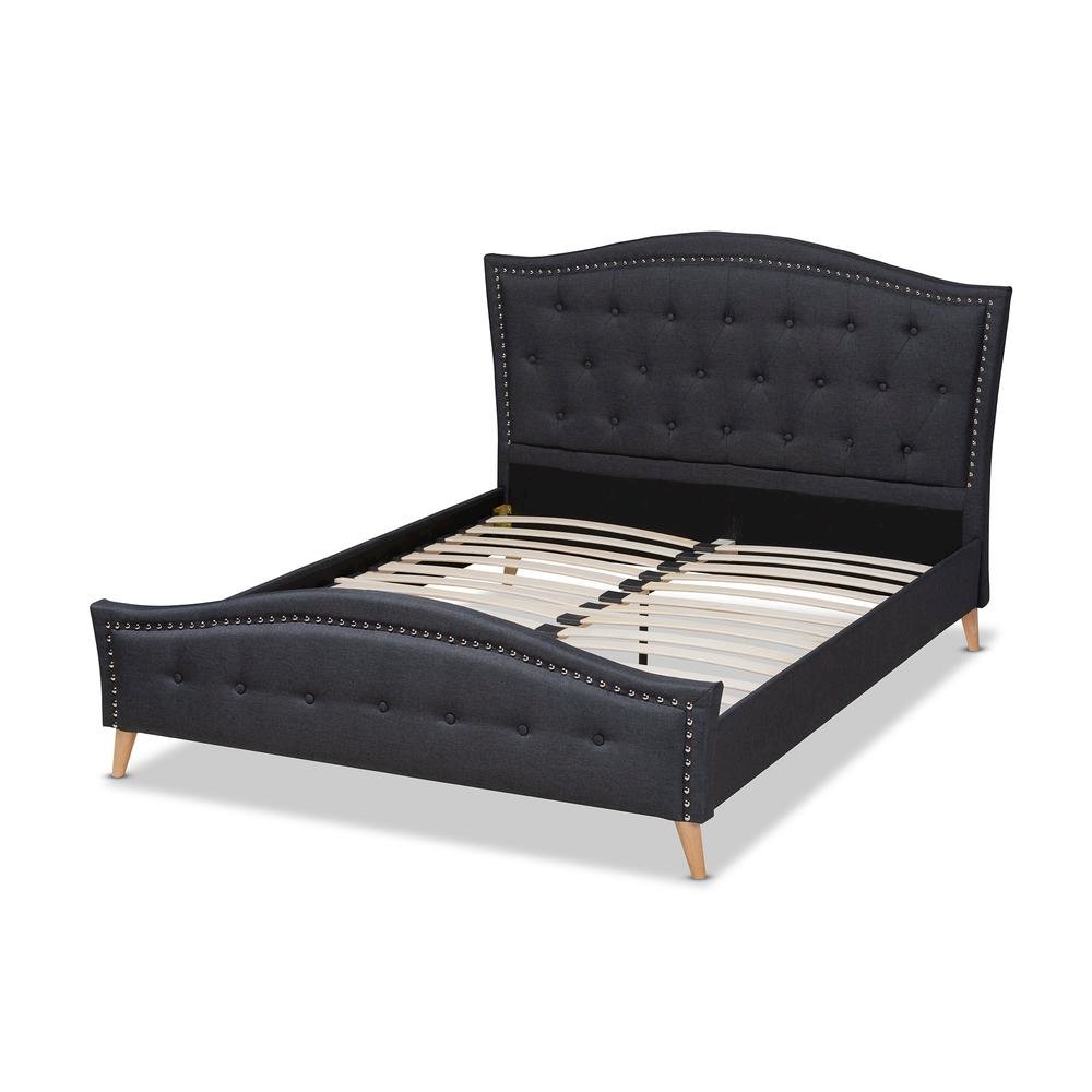 Charcoal Grey Fabric Upholstered and Button Tufted King Size Platform Bed