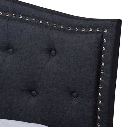 Charcoal Grey Fabric Upholstered and Button Tufted King Size Platform Bed
