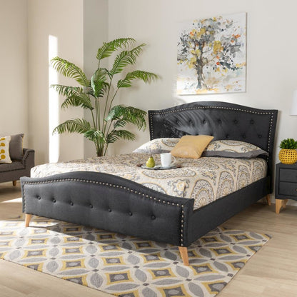 Charcoal Grey Fabric Upholstered and Button Tufted King Size Platform Bed