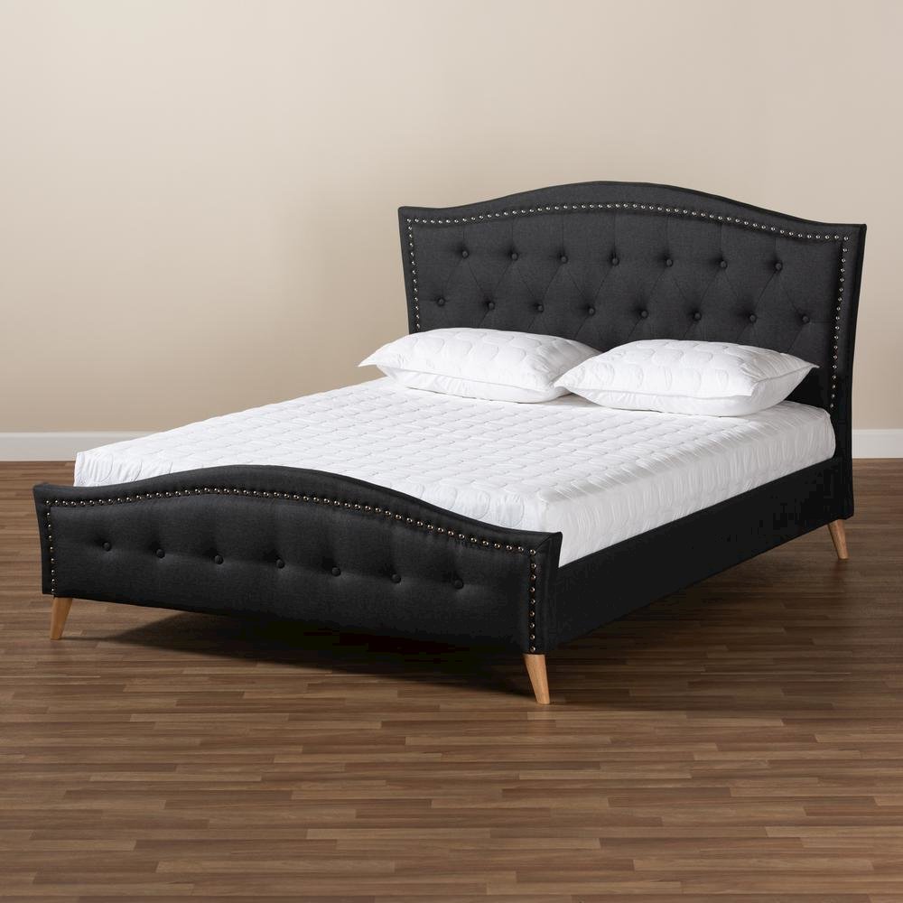 Charcoal Grey Fabric Upholstered and Button Tufted King Size Platform Bed