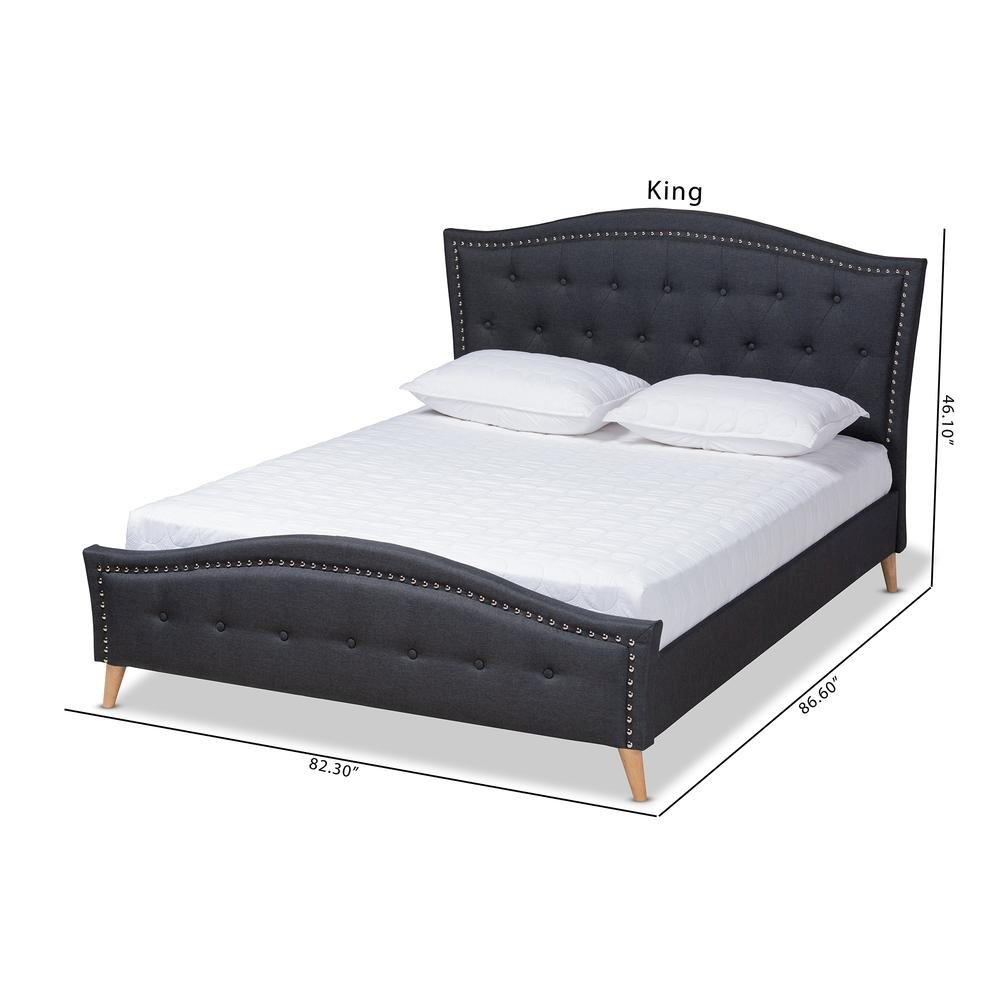 Charcoal Grey Fabric Upholstered and Button Tufted King Size Platform Bed