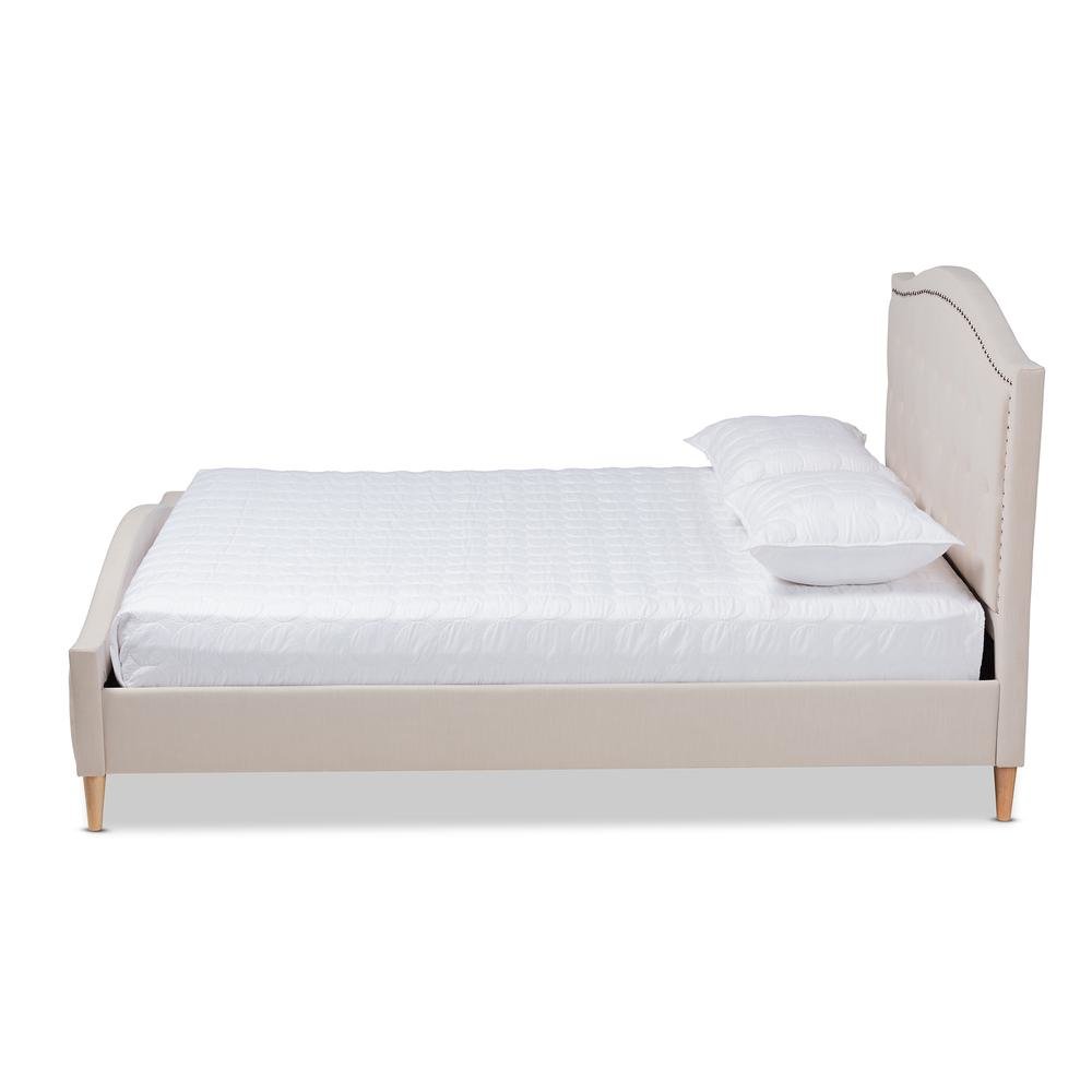 Beige Fabric Upholstered and Button Tufted King Size Platform Bed