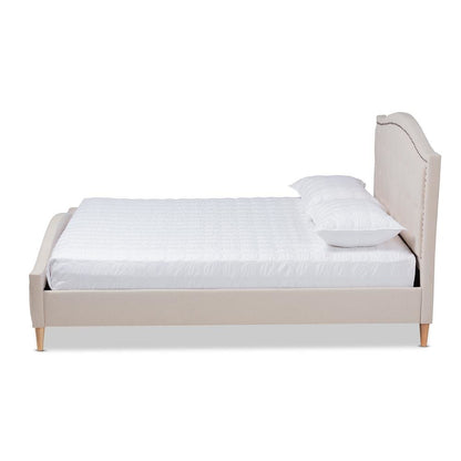 Beige Fabric Upholstered and Button Tufted King Size Platform Bed