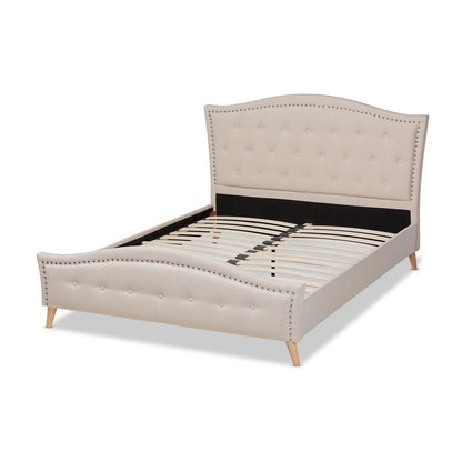Beige Fabric Upholstered and Button Tufted King Size Platform Bed