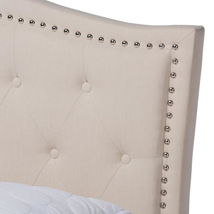 Beige Fabric Upholstered and Button Tufted King Size Platform Bed
