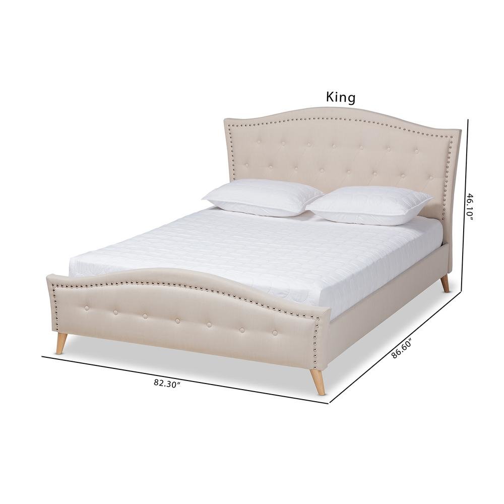 Beige Fabric Upholstered and Button Tufted King Size Platform Bed