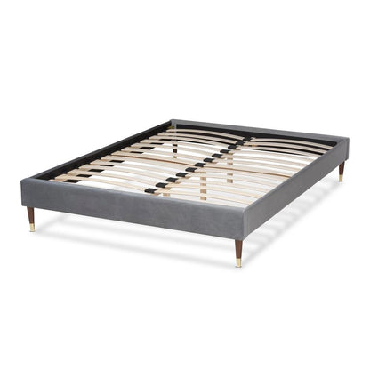 Full Size Wood Platform Bed Frame with Gold-Tone Leg Tips