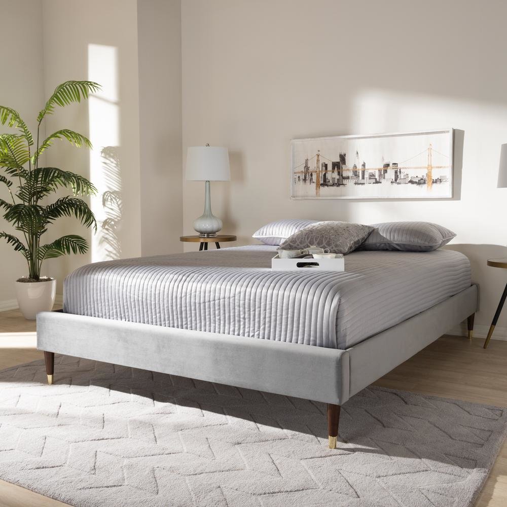 Full Size Wood Platform Bed Frame with Gold-Tone Leg Tips