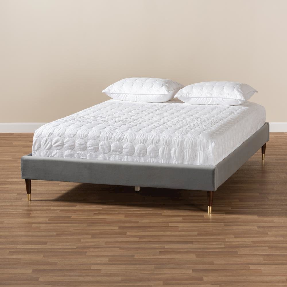 Full Size Wood Platform Bed Frame with Gold-Tone Leg Tips
