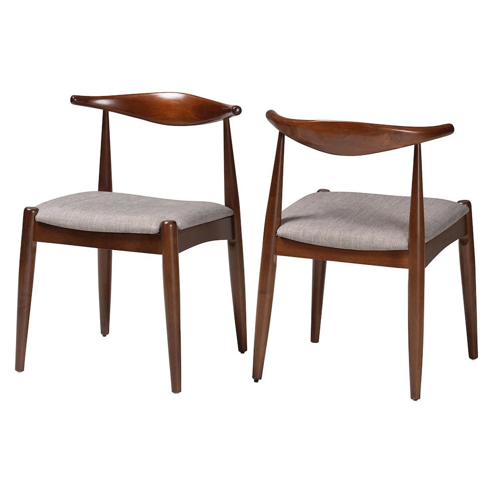 Light Gray Fabric Upholstered Walnut Finished Wood Dining Chair Set of 2