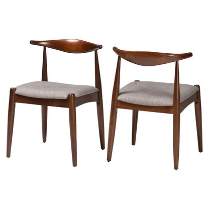 Light Gray Fabric Upholstered Walnut Finished Wood Dining Chair Set of 2