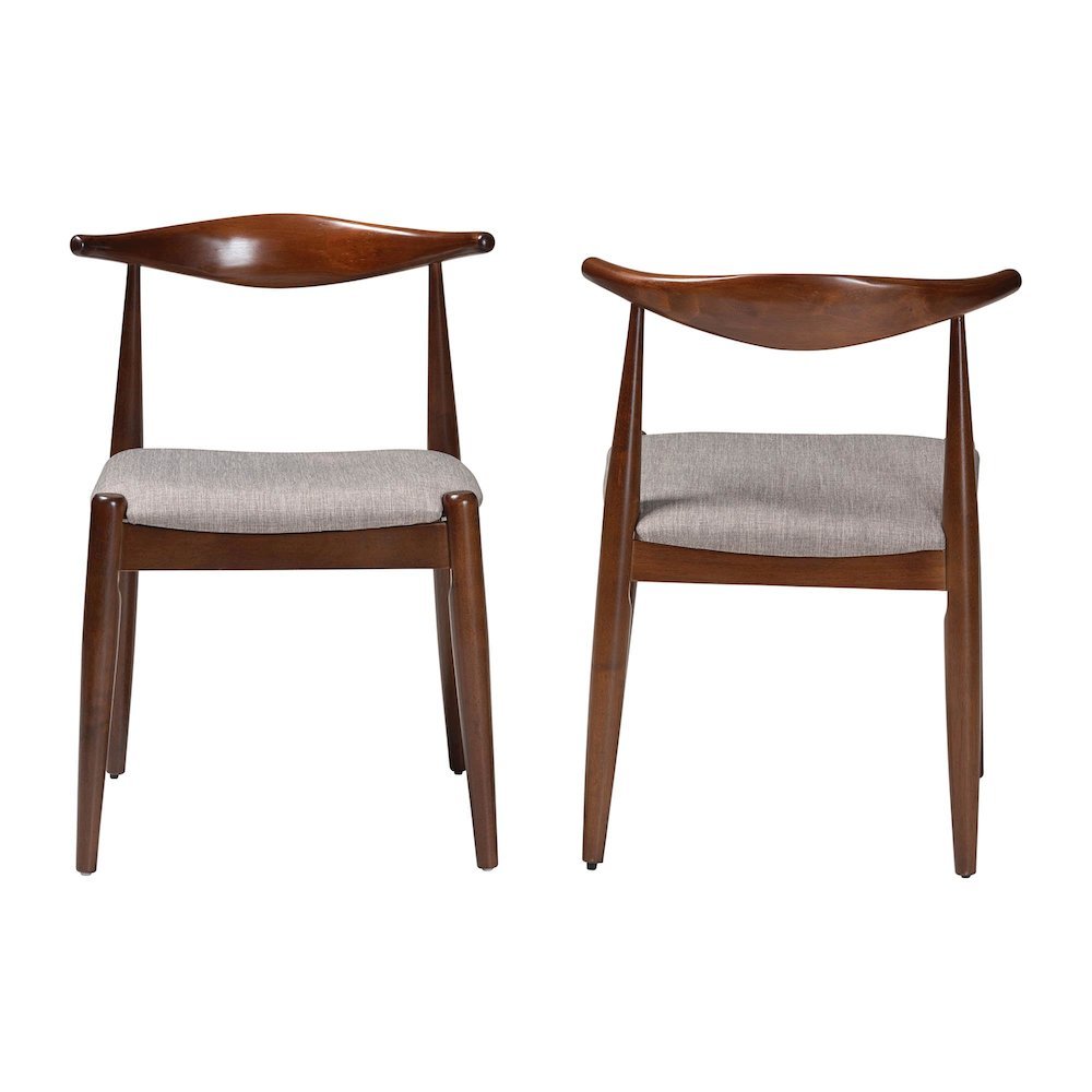 Light Gray Fabric Upholstered Walnut Finished Wood Dining Chair Set of 2
