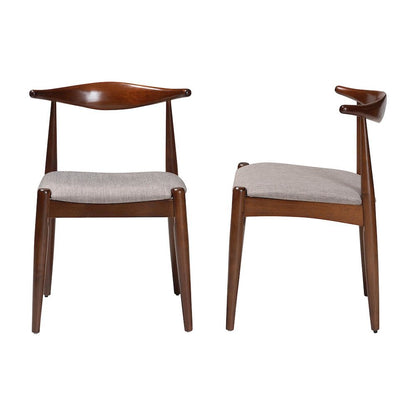 Light Gray Fabric Upholstered Walnut Finished Wood Dining Chair Set of 2
