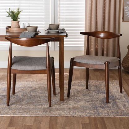 Light Gray Fabric Upholstered Walnut Finished Wood Dining Chair Set of 2