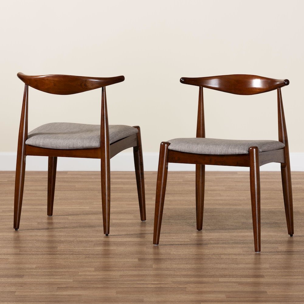 Light Gray Fabric Upholstered Walnut Finished Wood Dining Chair Set of 2