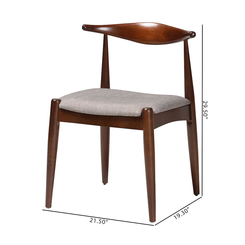 Light Gray Fabric Upholstered Walnut Finished Wood Dining Chair Set of 2