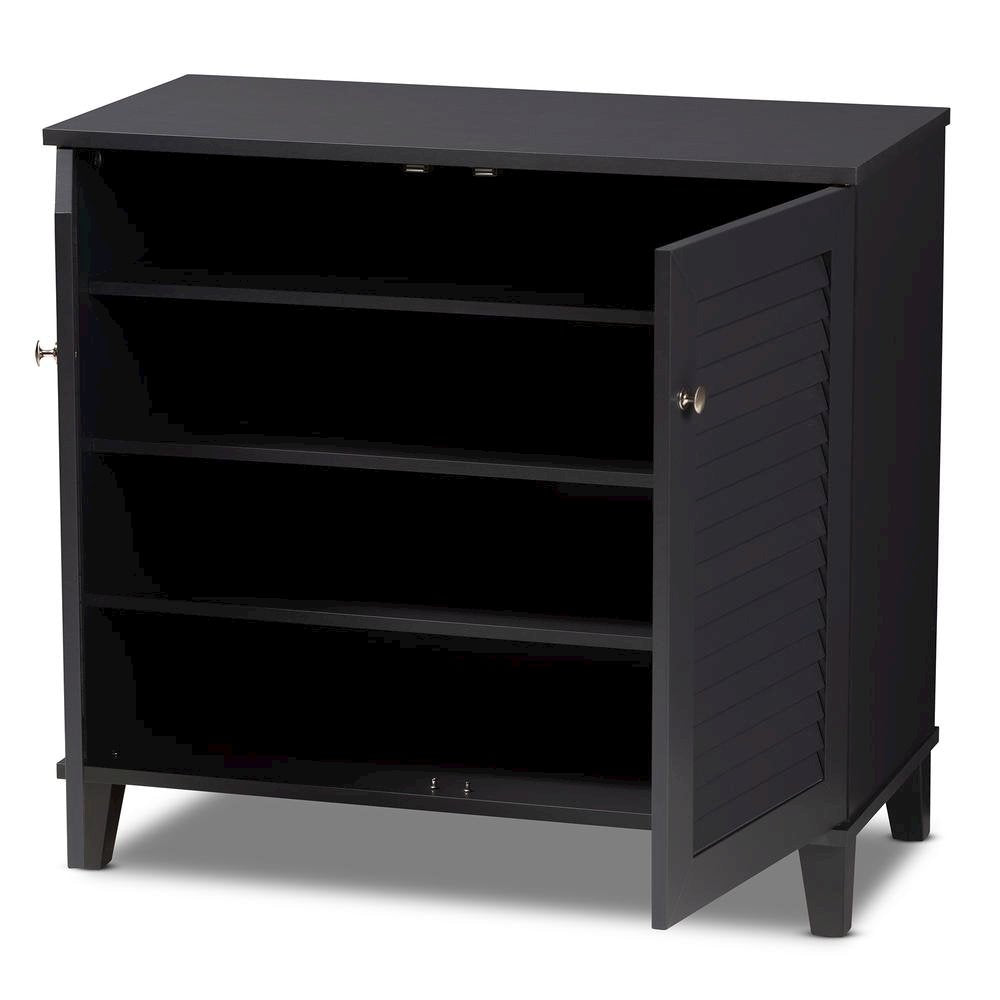 Dark Grey Finished 4-Shelf Wood Shoe Storage Cabinet
