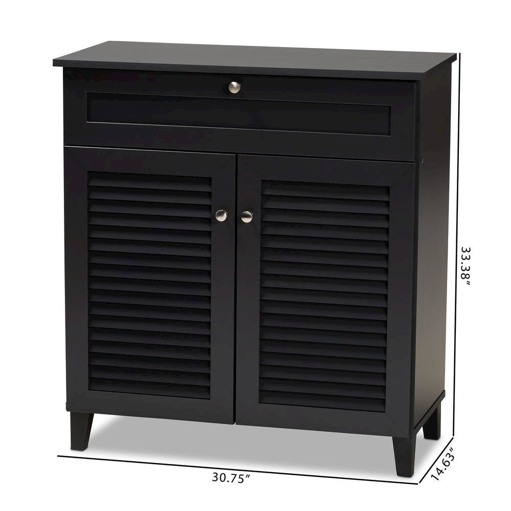 Dark Grey Finished 4-Shelf Wood Shoe Storage Cabinet with Drawer