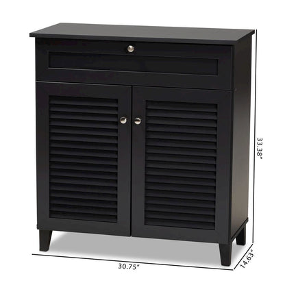 Dark Grey Finished 4-Shelf Wood Shoe Storage Cabinet with Drawer