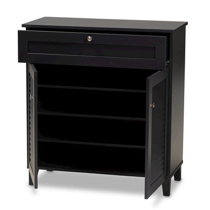 Dark Grey Finished 4-Shelf Wood Shoe Storage Cabinet with Drawer