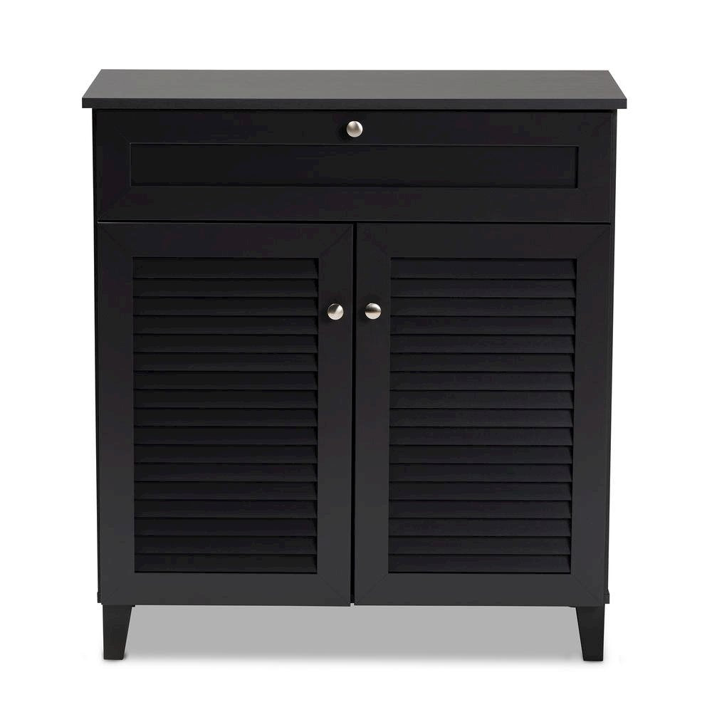 Dark Grey Finished 4-Shelf Wood Shoe Storage Cabinet with Drawer