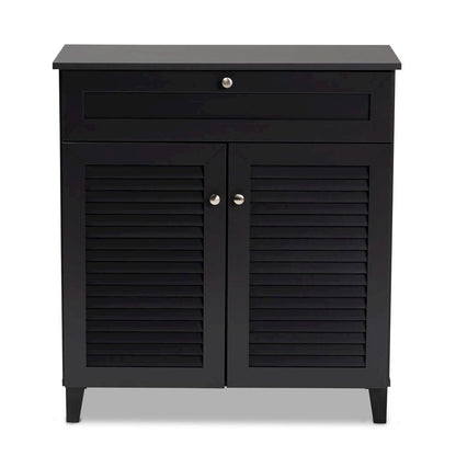 Dark Grey Finished 4-Shelf Wood Shoe Storage Cabinet with Drawer