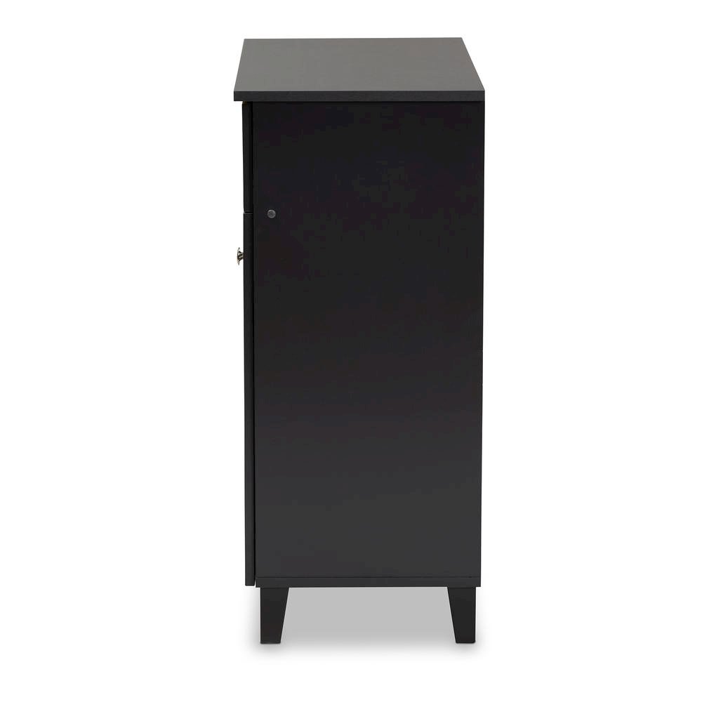 Dark Grey Finished 4-Shelf Wood Shoe Storage Cabinet with Drawer