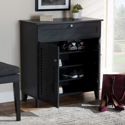 Dark Grey Finished 4-Shelf Wood Shoe Storage Cabinet with Drawer