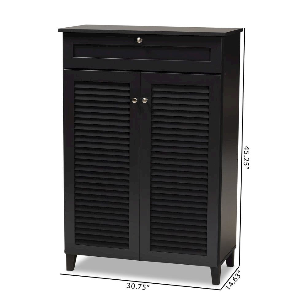 Dark Grey Finished 5-Shelf Wood Shoe Storage Cabinet with Drawer