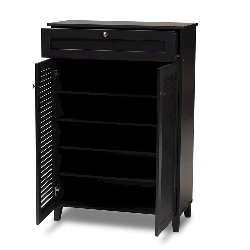Dark Grey Finished 5-Shelf Wood Shoe Storage Cabinet with Drawer
