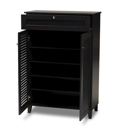 Dark Grey Finished 5-Shelf Wood Shoe Storage Cabinet with Drawer
