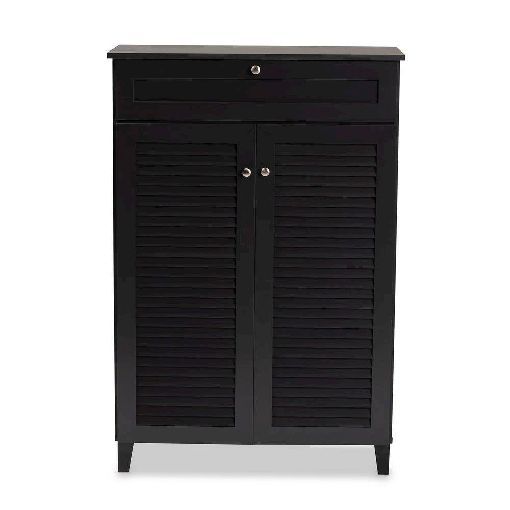 Dark Grey Finished 5-Shelf Wood Shoe Storage Cabinet with Drawer