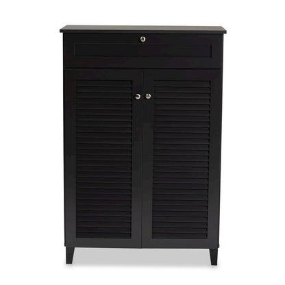 Dark Grey Finished 5-Shelf Wood Shoe Storage Cabinet with Drawer